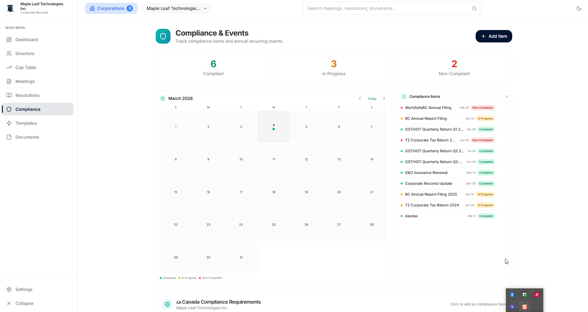 Compliance Calendar